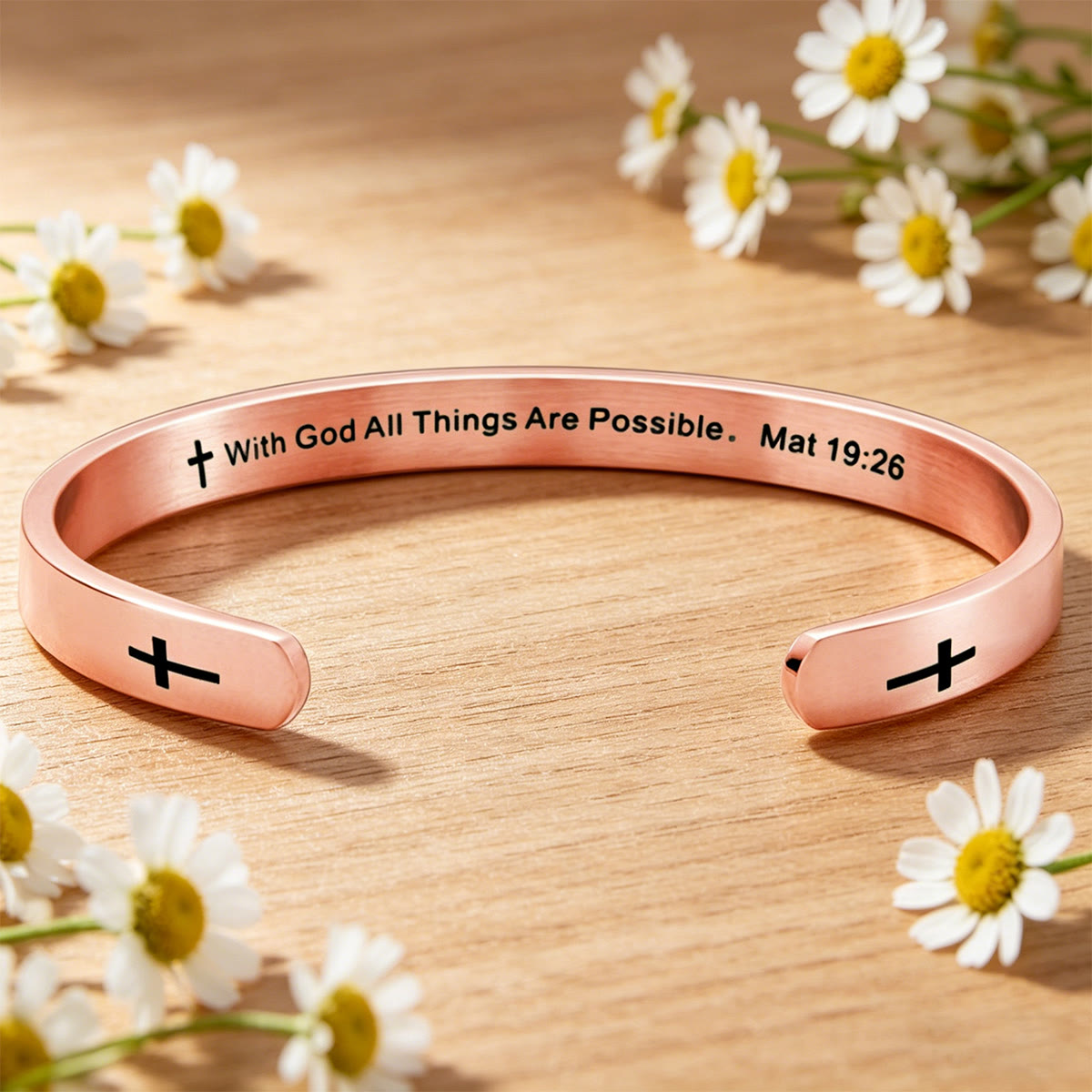 Matthew 19:26 Bible Verse Cross Cuff Bracelet: With God All Things Are Possible Faith Symbol