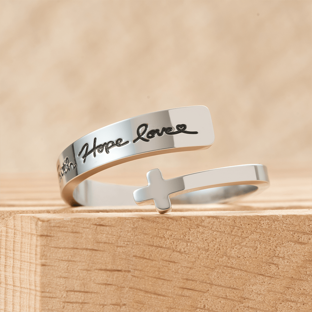 Faith Hope Love Cross Open Ring: Divine Grace & Timeless Symbol
