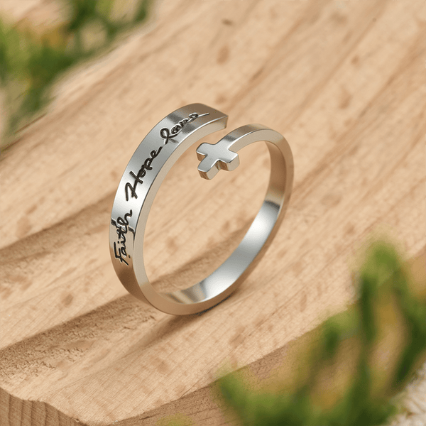 Faith Hope Love Cross Open Ring: Divine Grace & Timeless Symbol