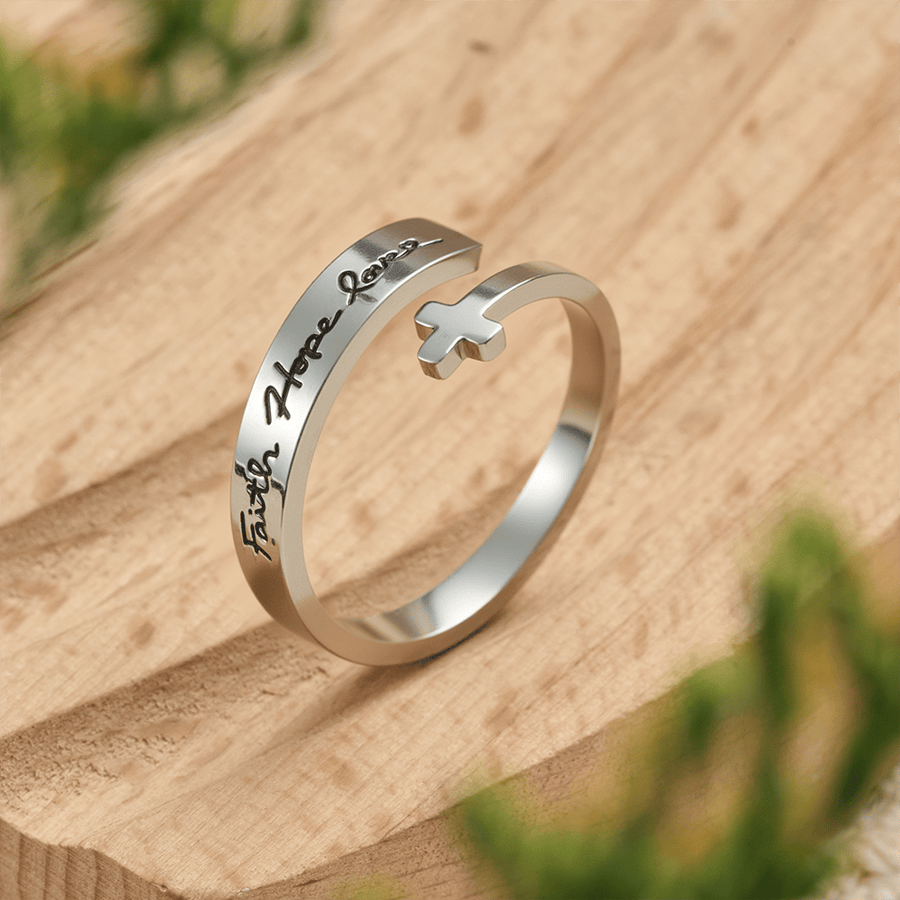 Faith Hope Love Cross Open Ring: Divine Grace & Timeless Symbol