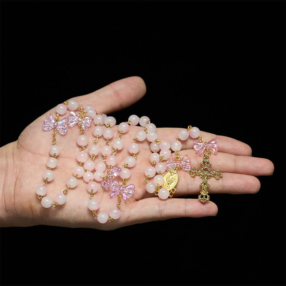 UV Color-Change Glass Beads Purple Bow Rosary: Where Sunlight Meets Faith