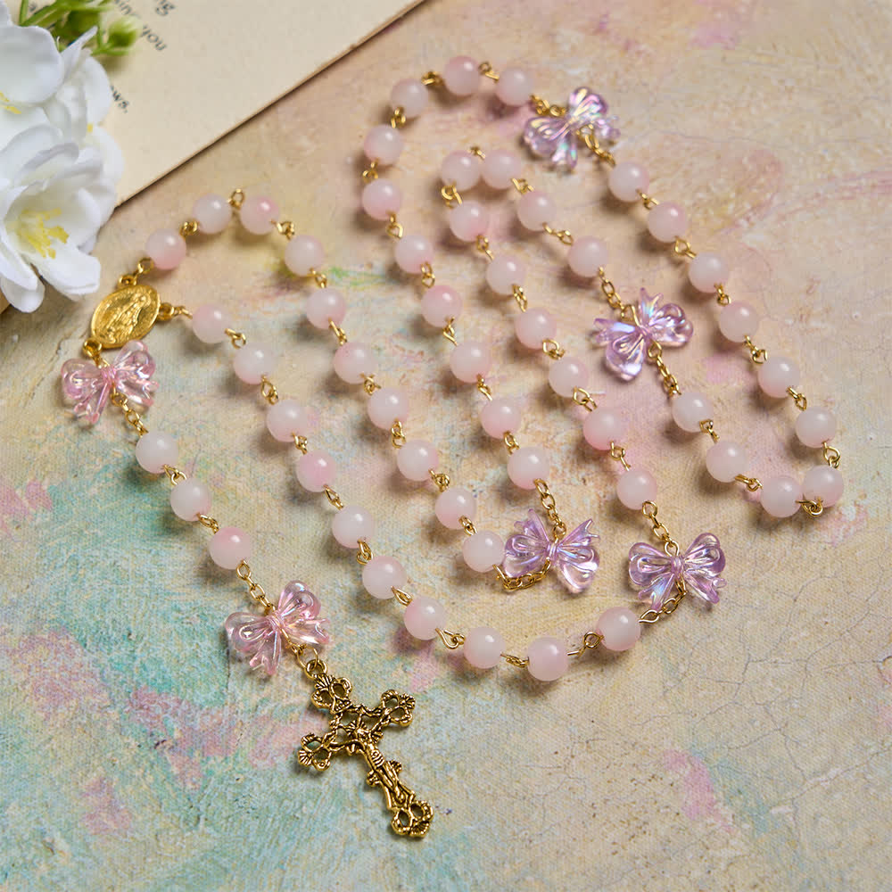 UV Color-Change Glass Beads Purple Bow Rosary: Where Sunlight Meets Faith