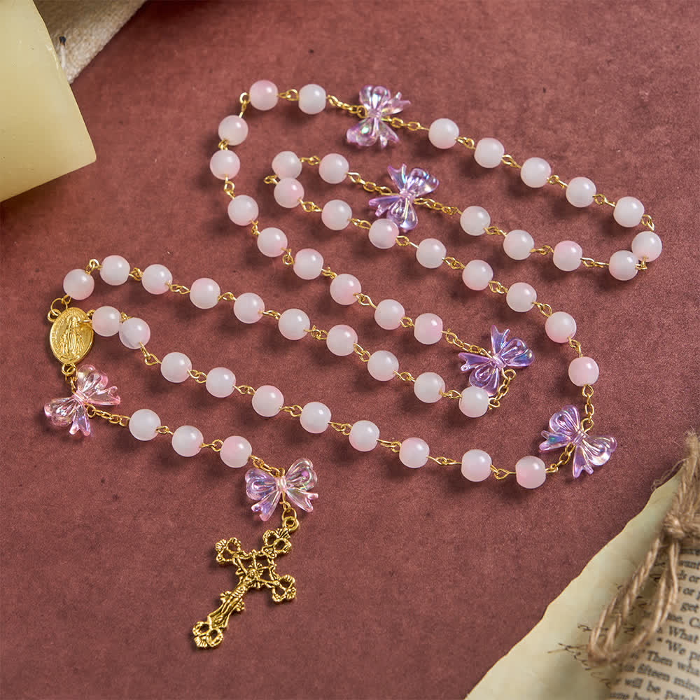 UV Color-Change Glass Beads Purple Bow Rosary: Where Sunlight Meets Faith