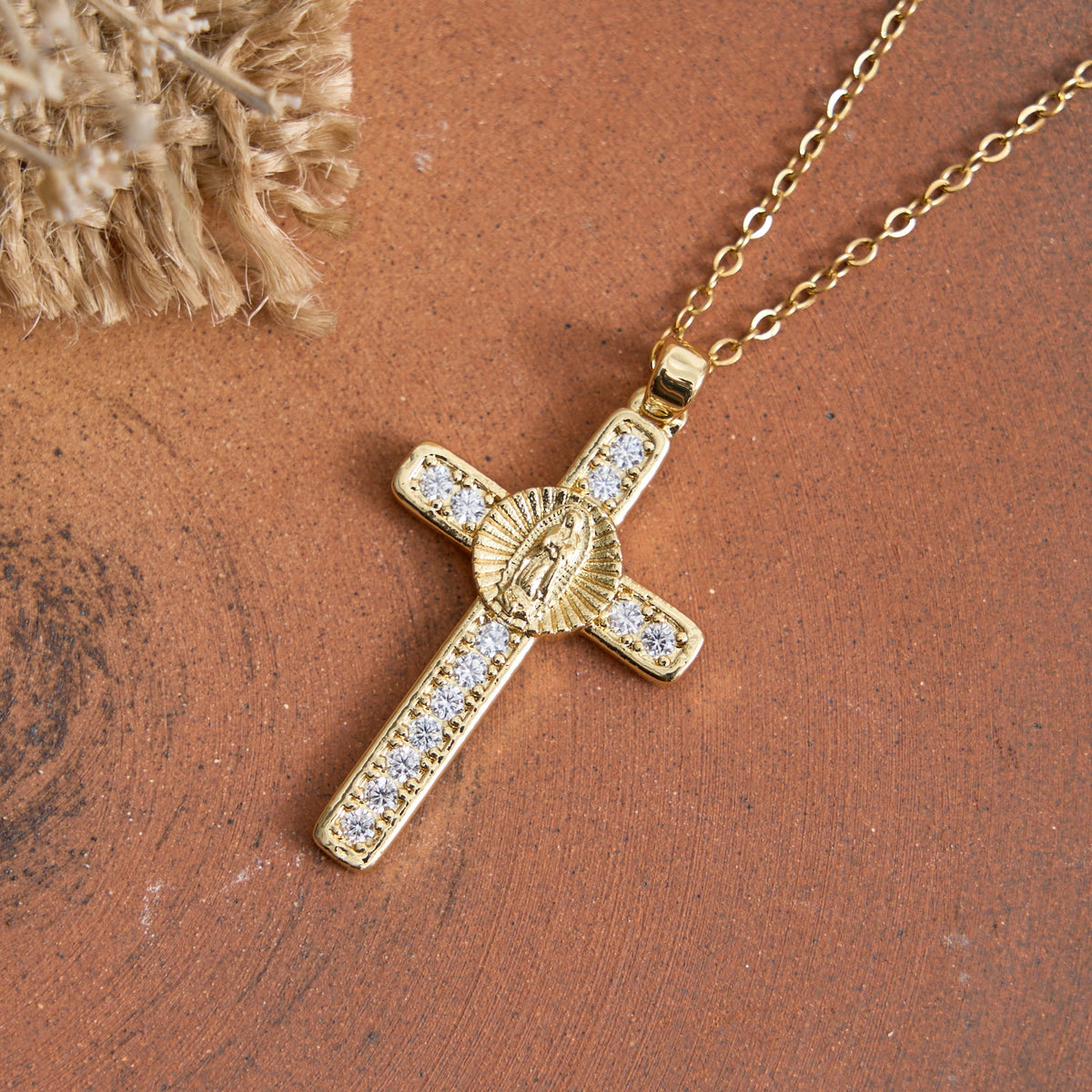 Sparkling Zircon Inlaid Our Lady Cross Necklace: Elegant Daily Devotional Faith Neck Wear
