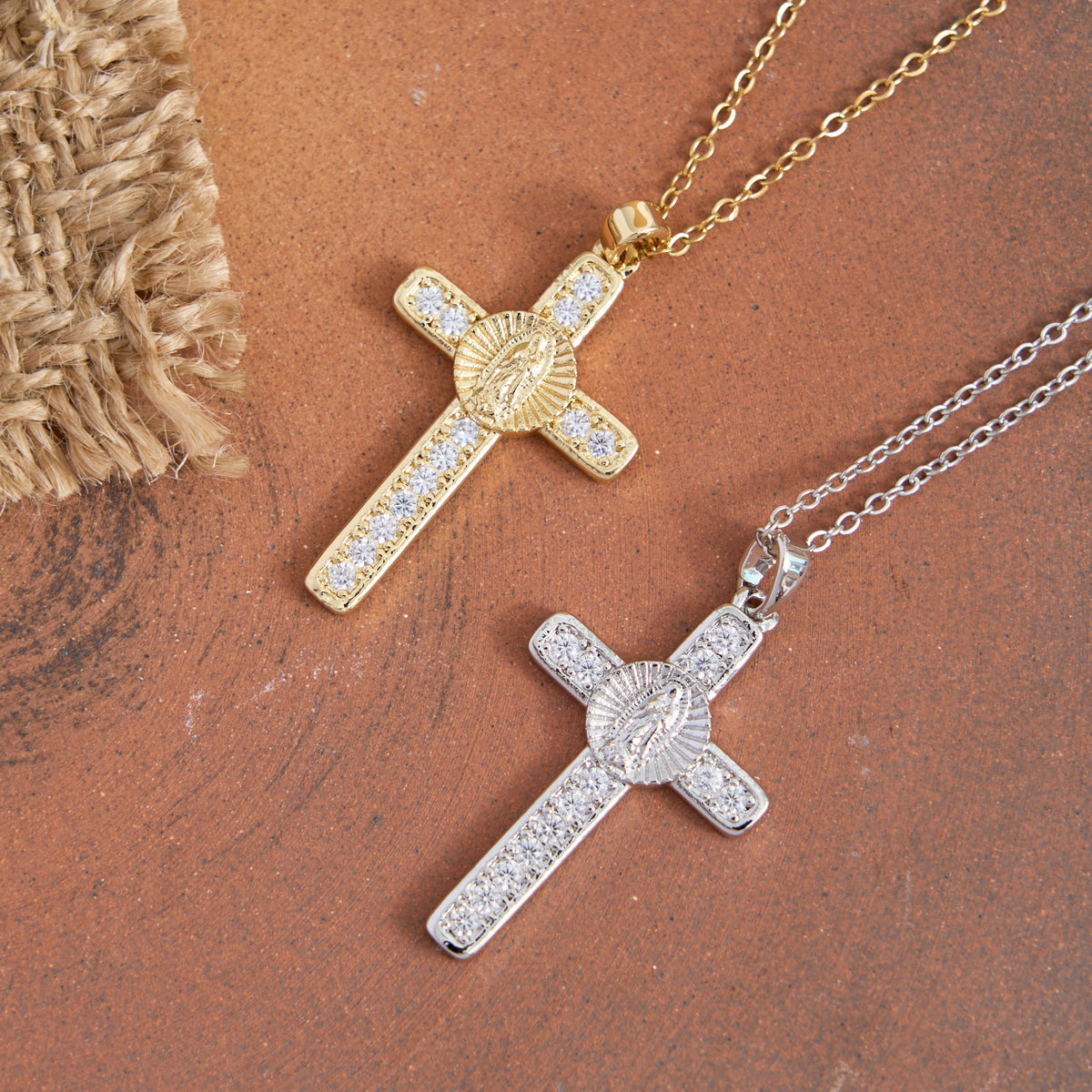 Sparkling Zircon Inlaid Our Lady Cross Necklace: Elegant Daily Devotional Faith Neck Wear
