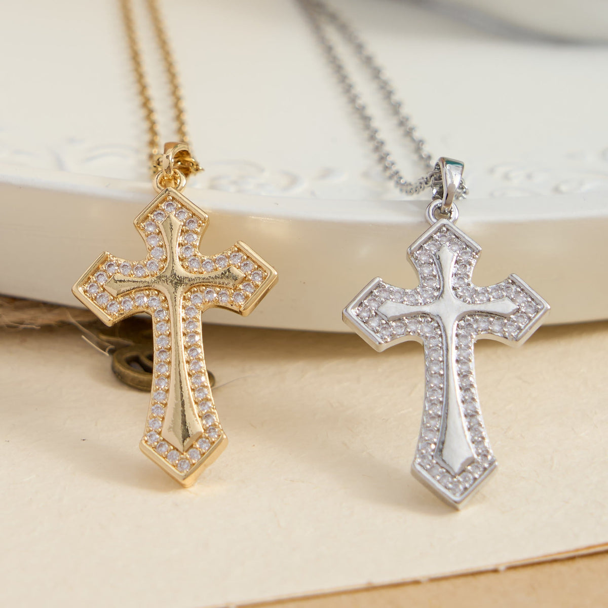 Modern Layered Zircon Cross Pendant Necklace: Sleek Sacred Statement Faith Jewelry