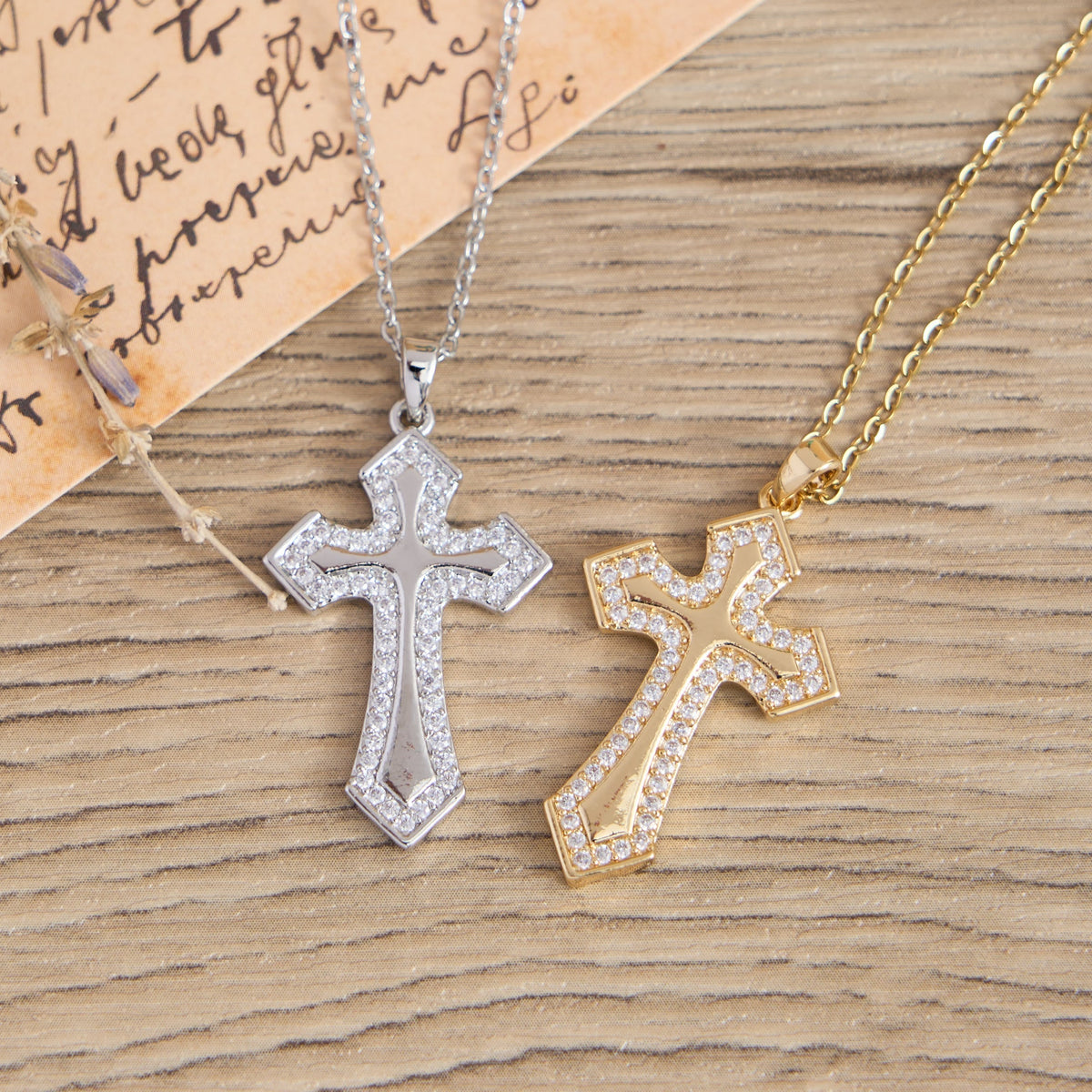 Modern Layered Zircon Cross Pendant Necklace: Sleek Sacred Statement Faith Jewelry