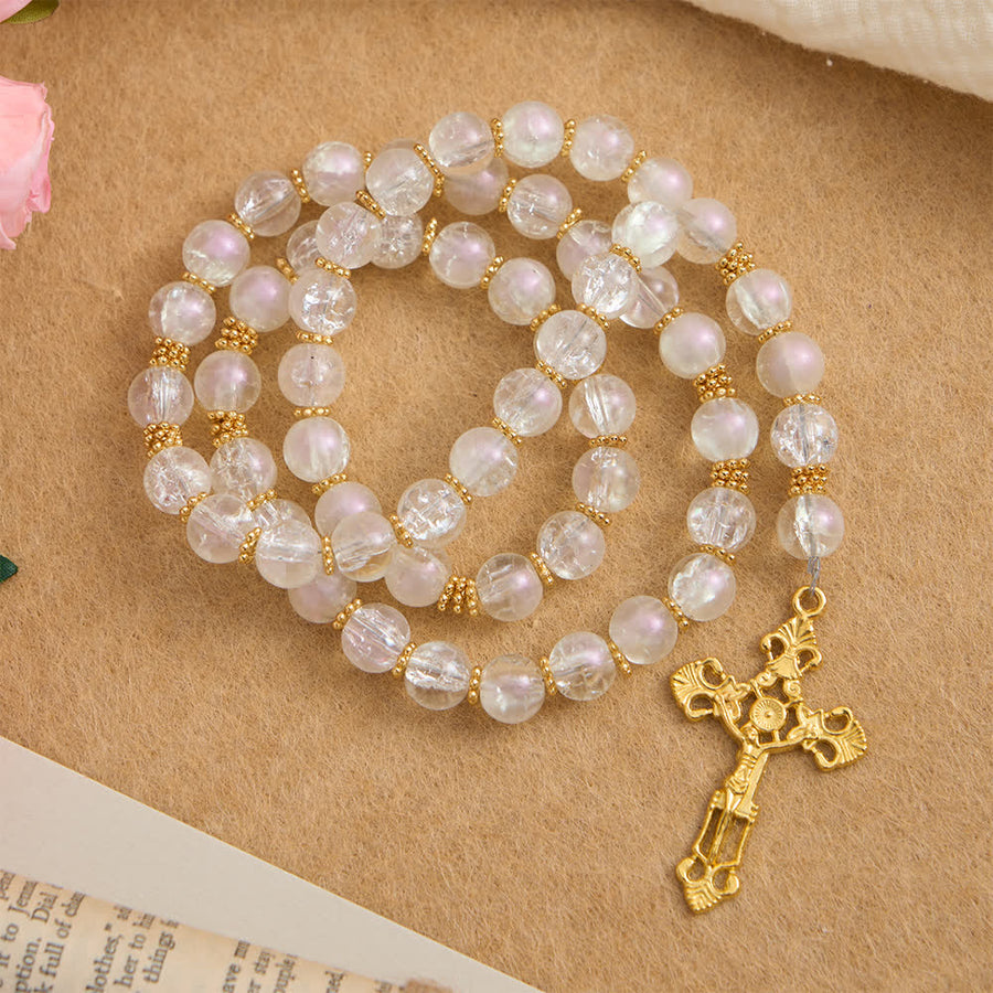2-Color Crackle Glass Rosary with Ornate Crucifix: A Sacred Keepsake for the Soul