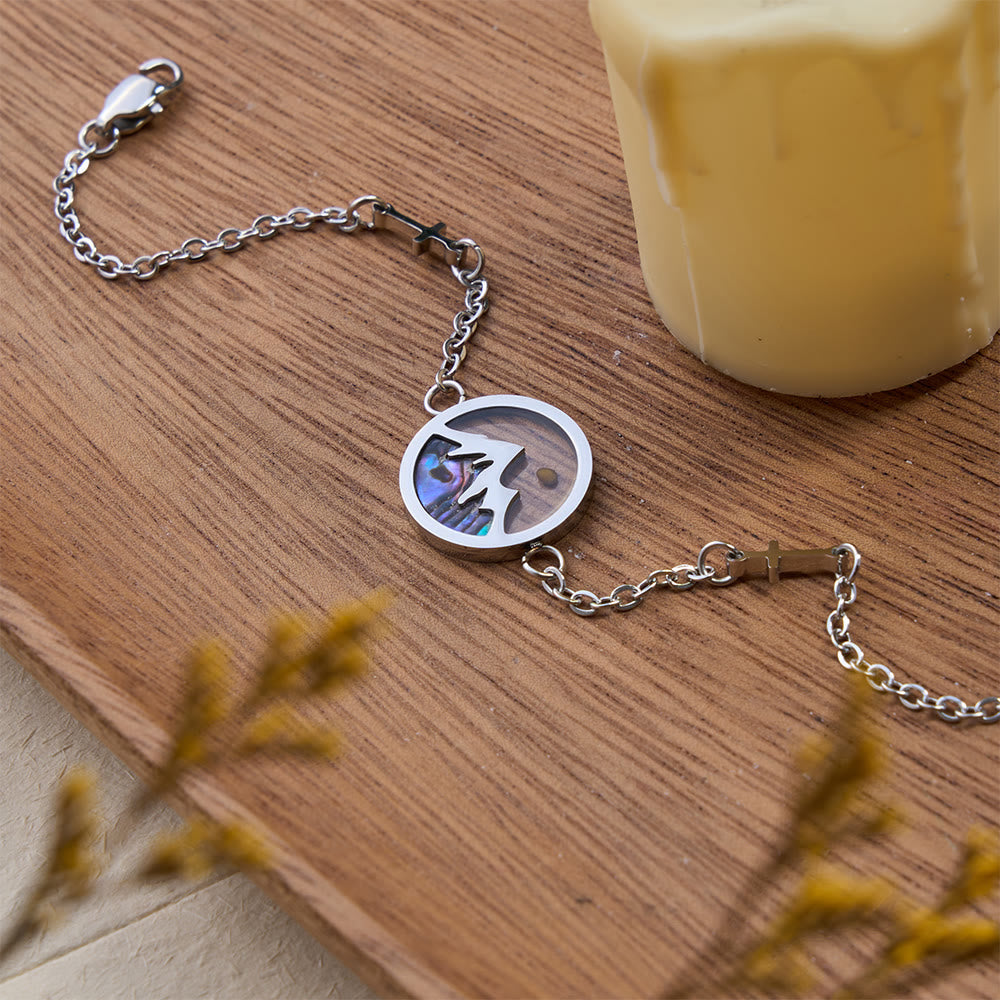 Mustard Seed Mountain of Faith Bracelet: Cross Accent & Abalone Shell Charm