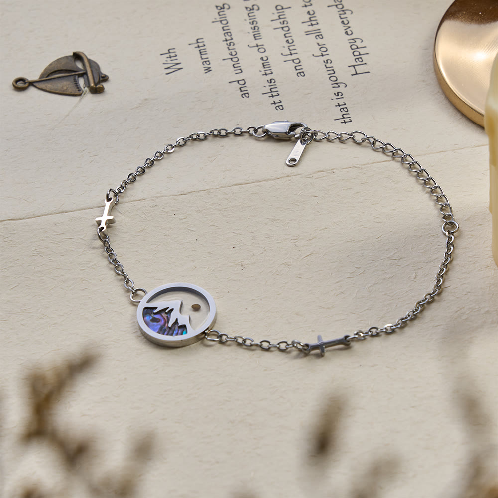 Mustard Seed Mountain of Faith Bracelet: Cross Accent & Abalone Shell Charm