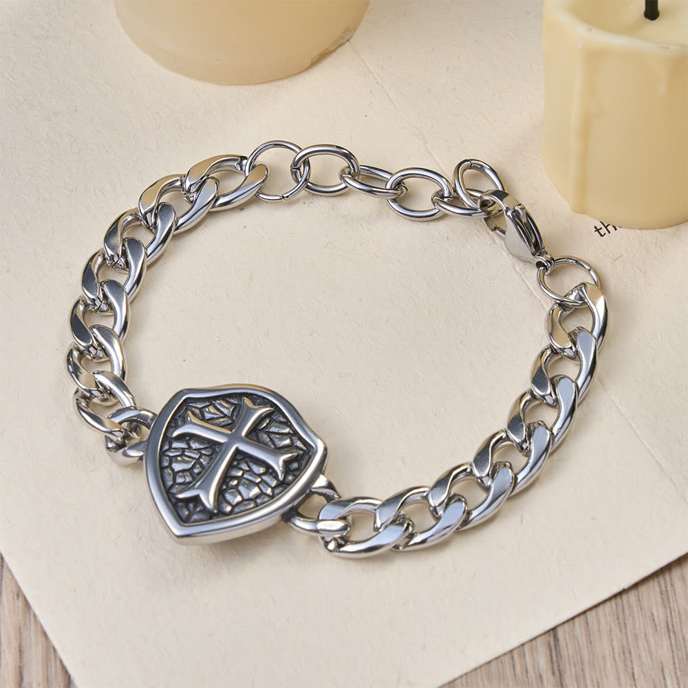 Heavy Link Textured Shield Cross Bracelet: Symbol Of Unwavering Belief & Style