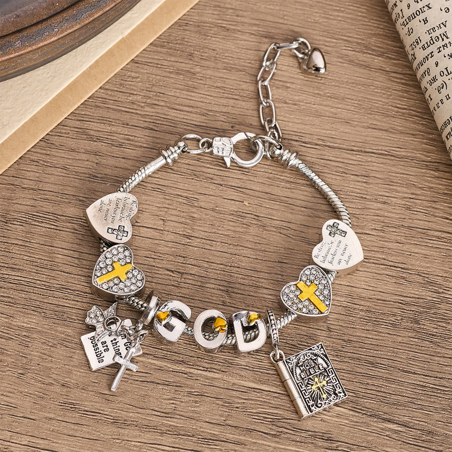 GOD & Bible Charm Bracelet with Cross and Scripture Beads: A Symbol of Unwavering Faith and Divine Love