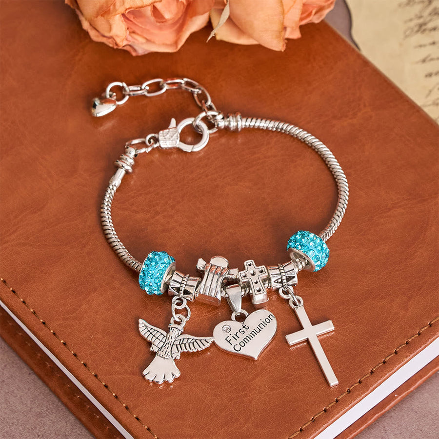 Children First Communion Charm Bracelet with Angel & Cross: A Symbol of Faith and Divine Blessing