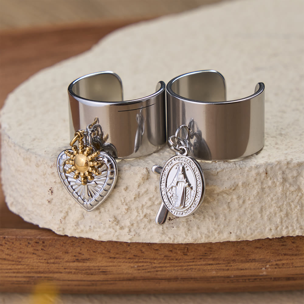 Premium Faith Charm Open Ring with Multiple Symbols: A Sacred Emblem of Unwavering Faith