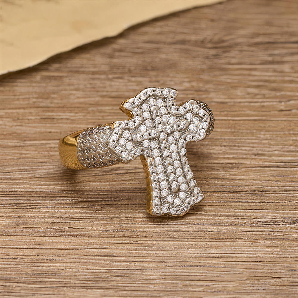 Bold Full-Pavé Cross Statement Ring: A Statement of Belief and Heavenly Grace