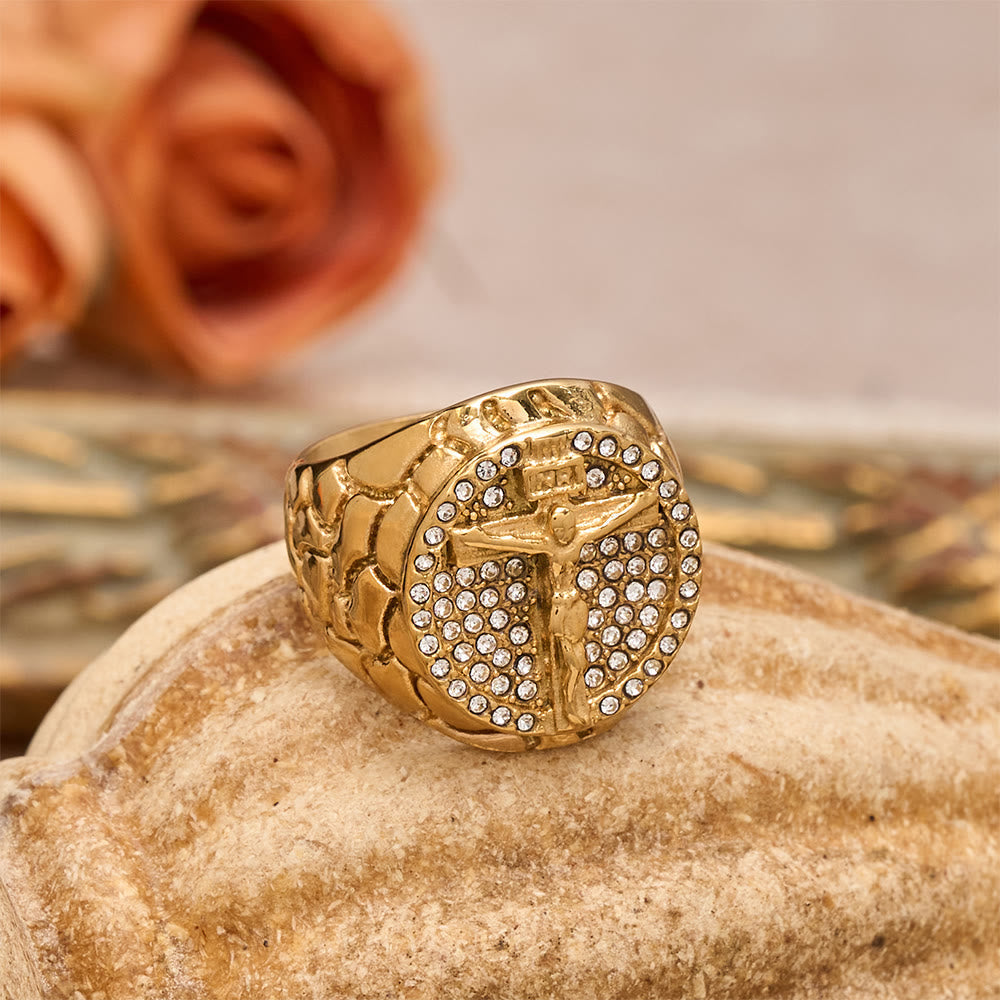 Bold INRI Crucifix Zircon Statement Ring: A Symbol of Unwavering Redemptive Faith