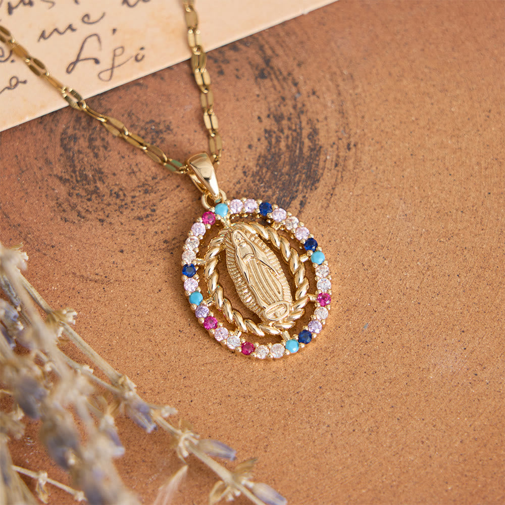 Our Lady of Guadalupe Pendant Necklace with Zircon Halo: A Symbol of Marian Grace and Divine Light