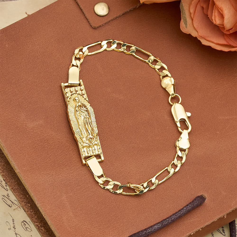 Figaro Chain Bracelet with Marian & St. Jude Devotional Medallions: A Symbol of Divine Protection