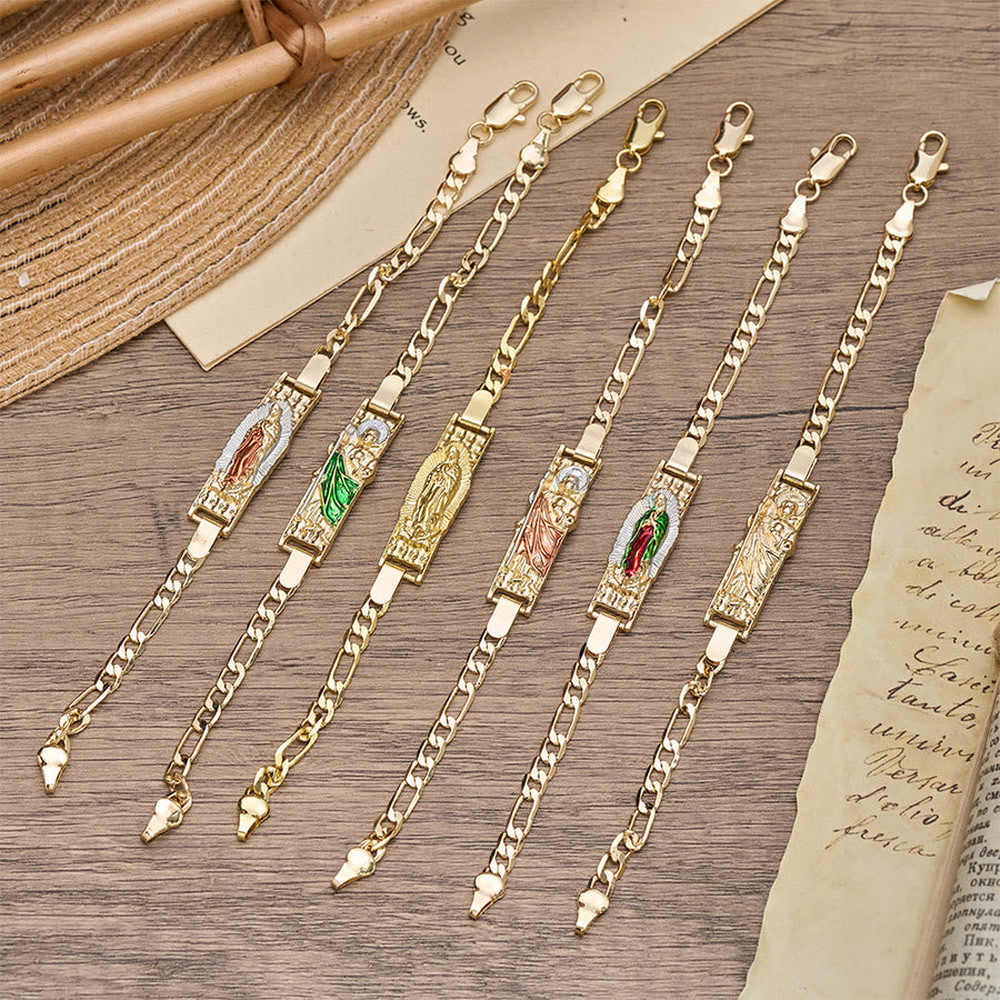 Figaro Chain Bracelet with Marian & St. Jude Devotional Medallions: A Symbol of Divine Protection
