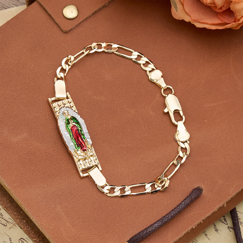 Figaro Chain Bracelet with Marian & St. Jude Devotional Medallions: A Symbol of Divine Protection