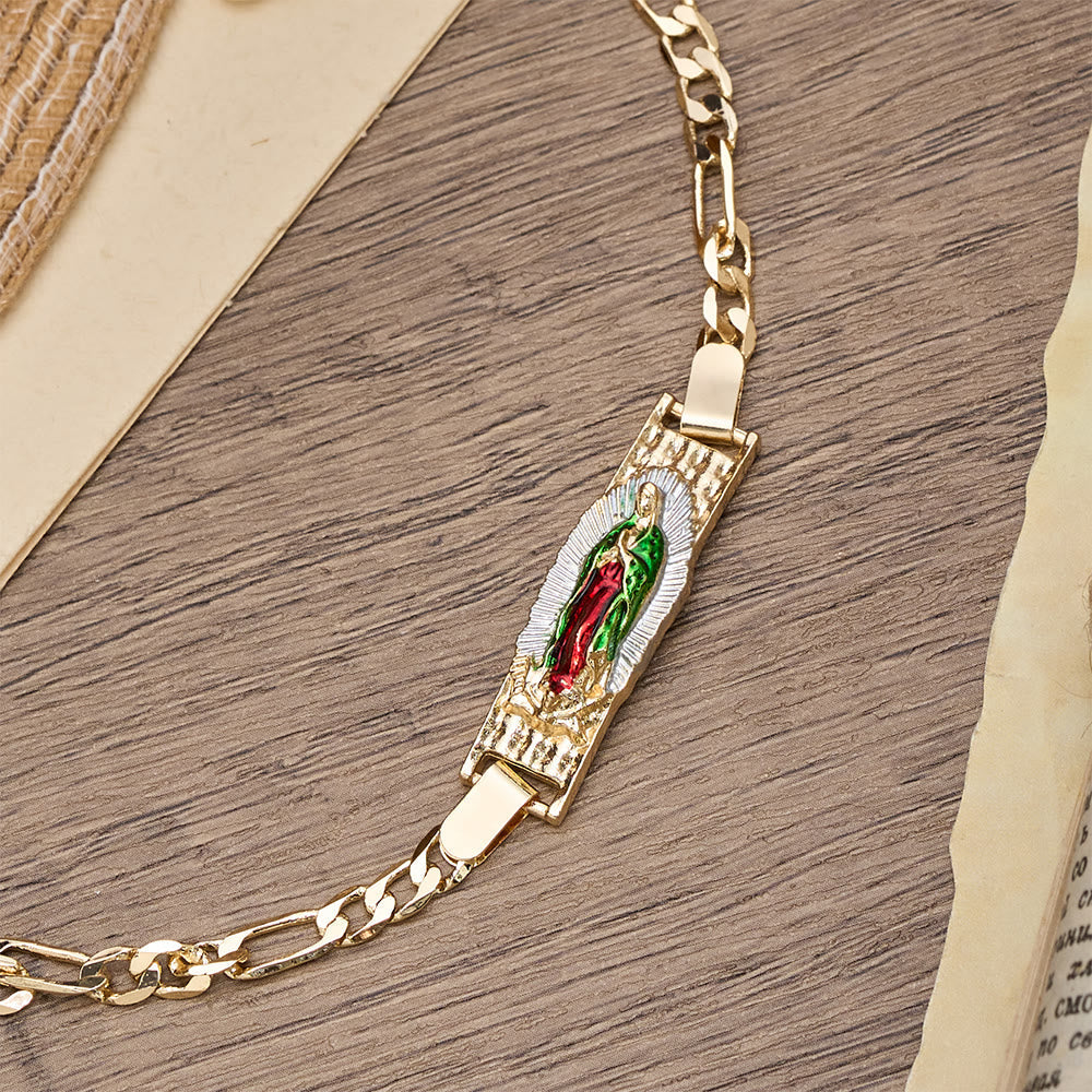 Figaro Chain Bracelet with Marian & St. Jude Devotional Medallions: A Symbol of Divine Protection