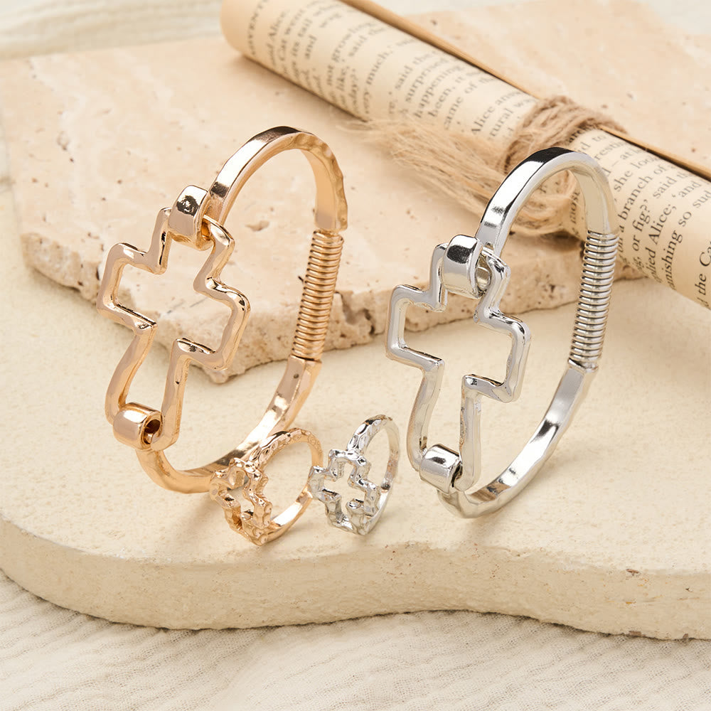 Hammered Cross Bangle & Ring Set: A Symbol of Faith and Refined Simplicity