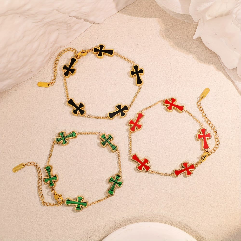 Colorful Enamel Cross Station Bracelet: A Luxurious Symbol of Faith and Cheerful Devotion