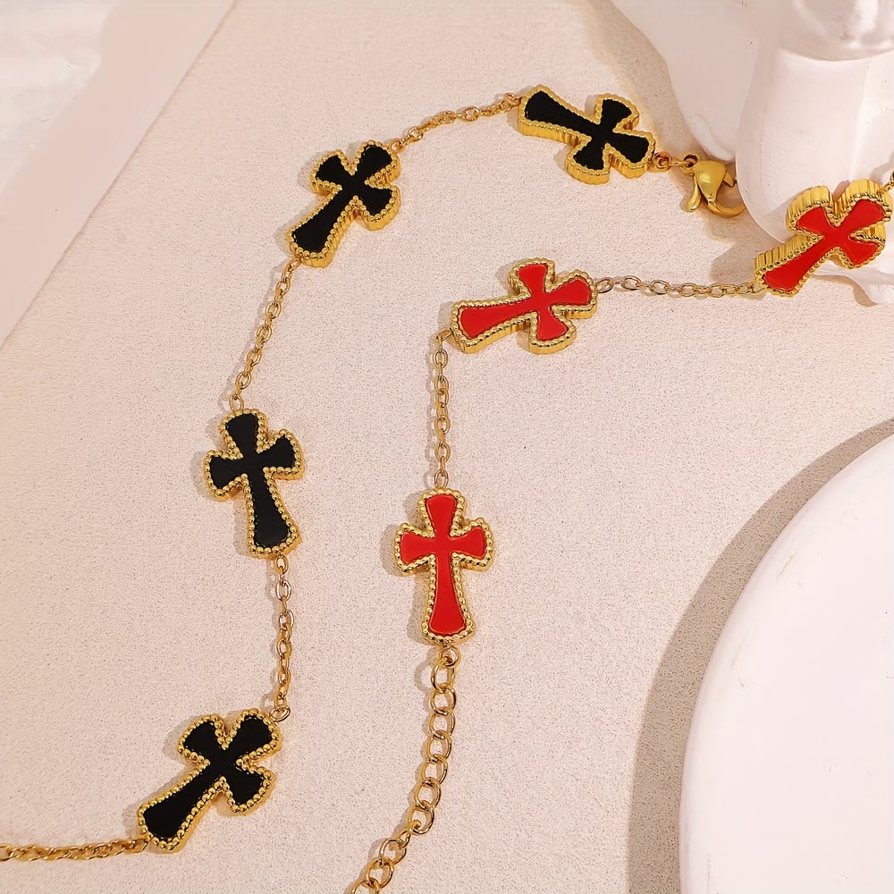 Colorful Enamel Cross Station Bracelet: A Luxurious Symbol of Faith and Cheerful Devotion