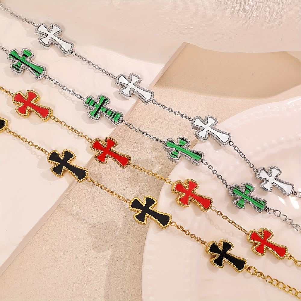 Colorful Enamel Cross Station Bracelet: A Luxurious Symbol of Faith and Cheerful Devotion
