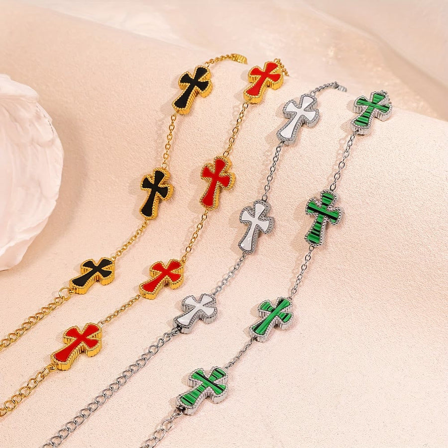 Colorful Enamel Cross Station Bracelet: A Luxurious Symbol of Faith and Cheerful Devotion