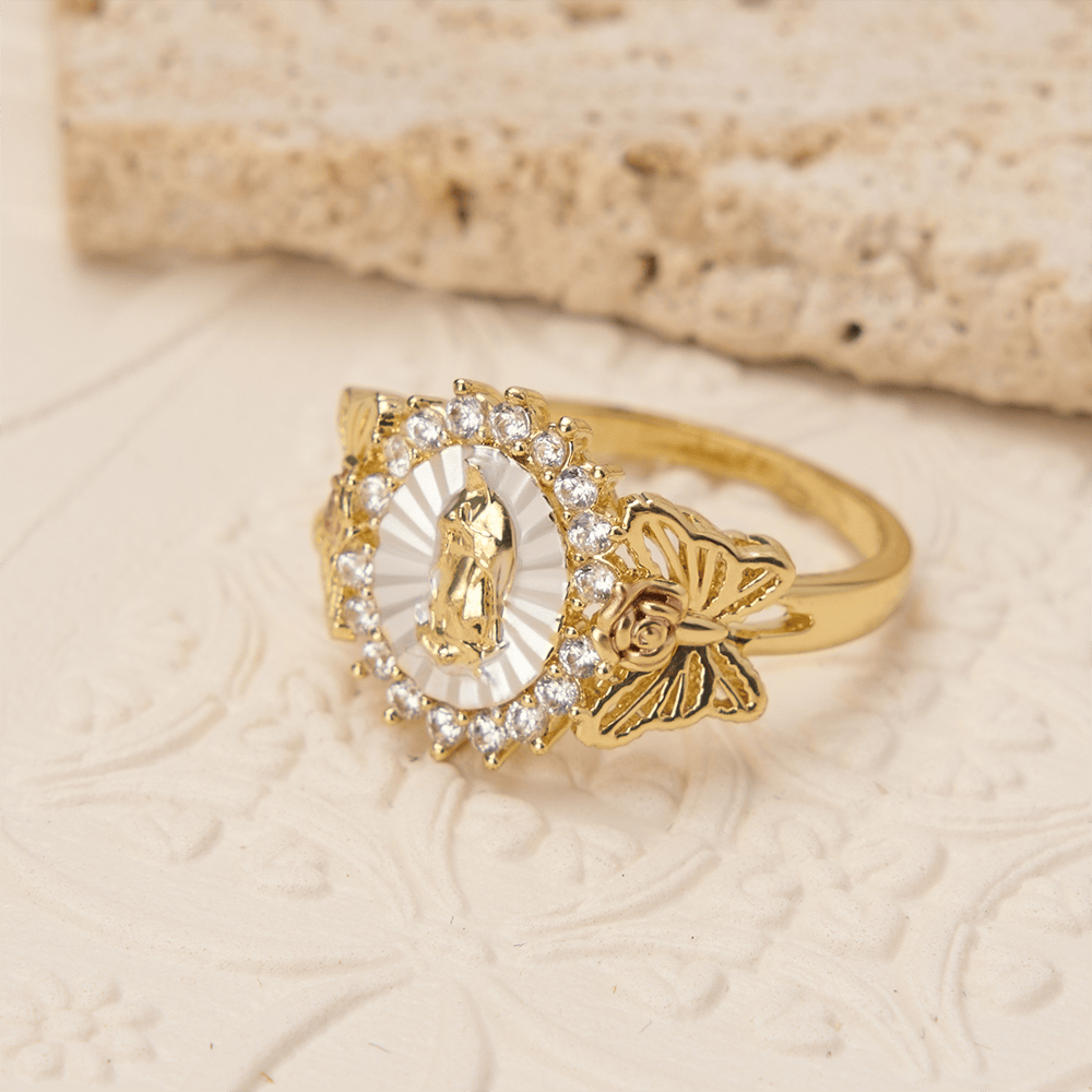 Floral Rose Radiant Our Lady Zircon Ring: Carry the Light of Maternal Love