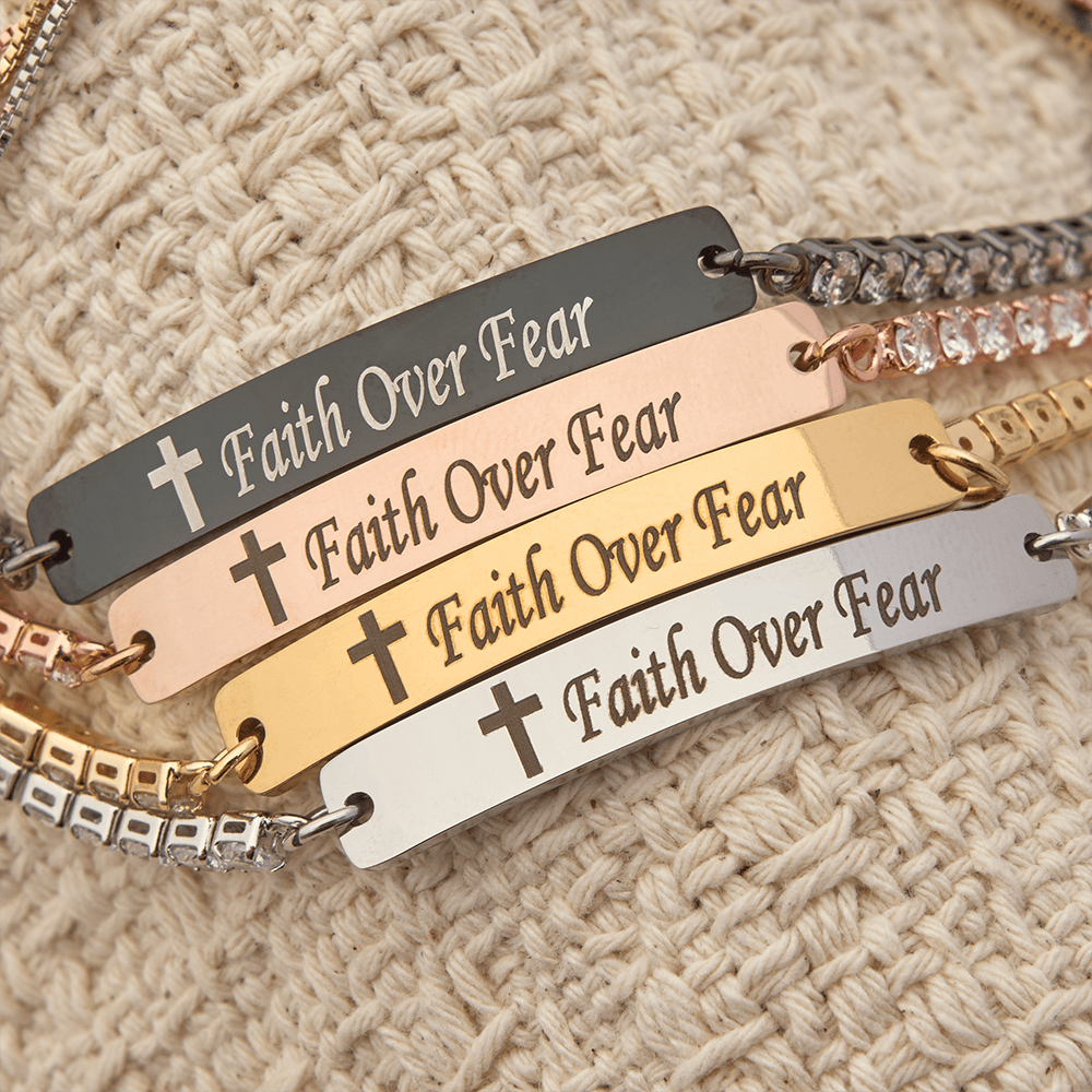 Four-Color Metal with Engraved Faith Over Fear Bracelet