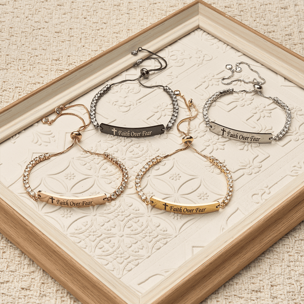 Four-Color Metal with Engraved Faith Over Fear Bracelet