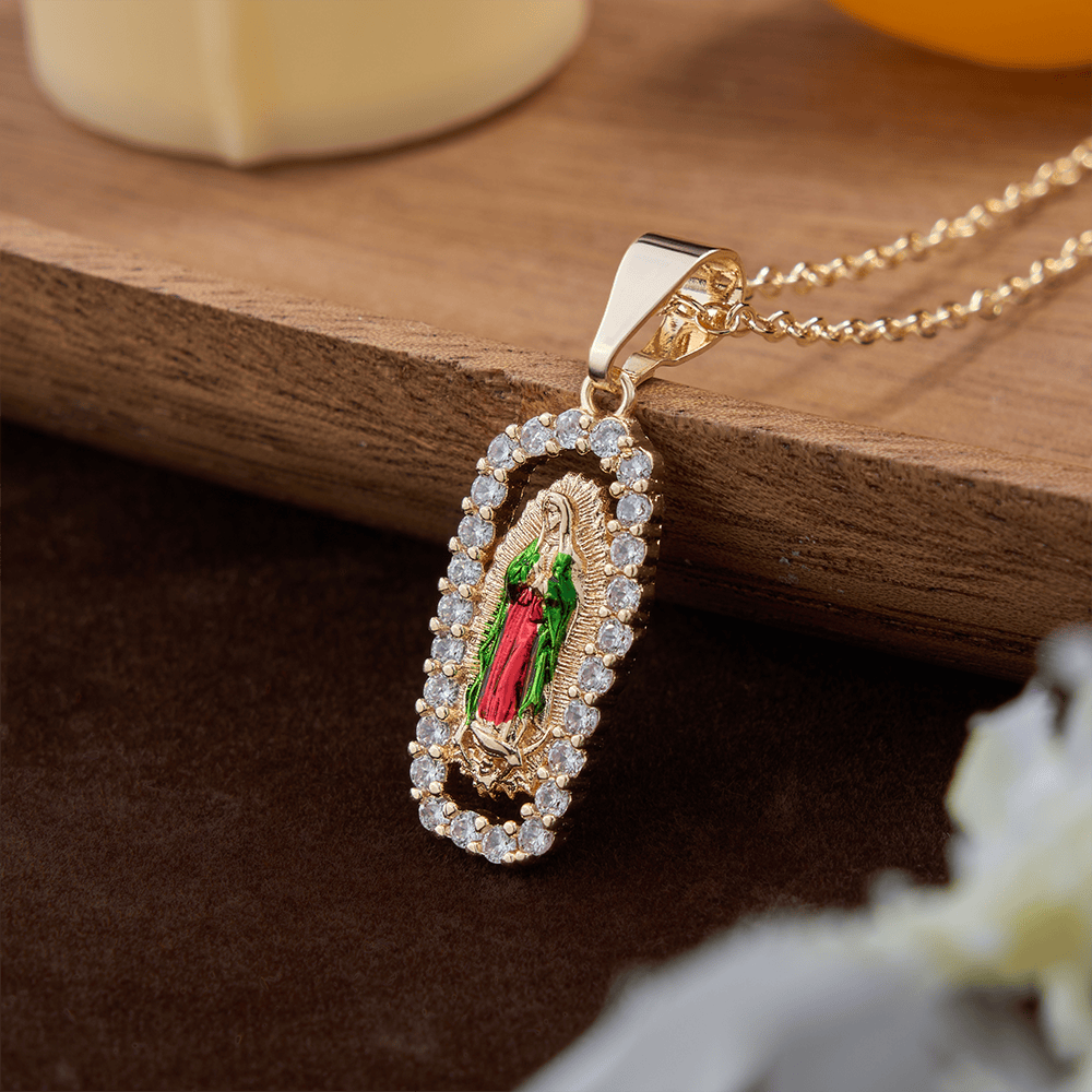 Three-Tone Robe Guadalupe Virgin Mary Necklace: A Reminder of Heavenly Intercession and Devotion