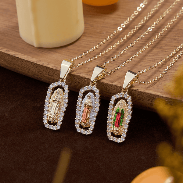 Three-Tone Robe Guadalupe Virgin Mary Necklace: A Reminder of Heavenly Intercession and Devotion