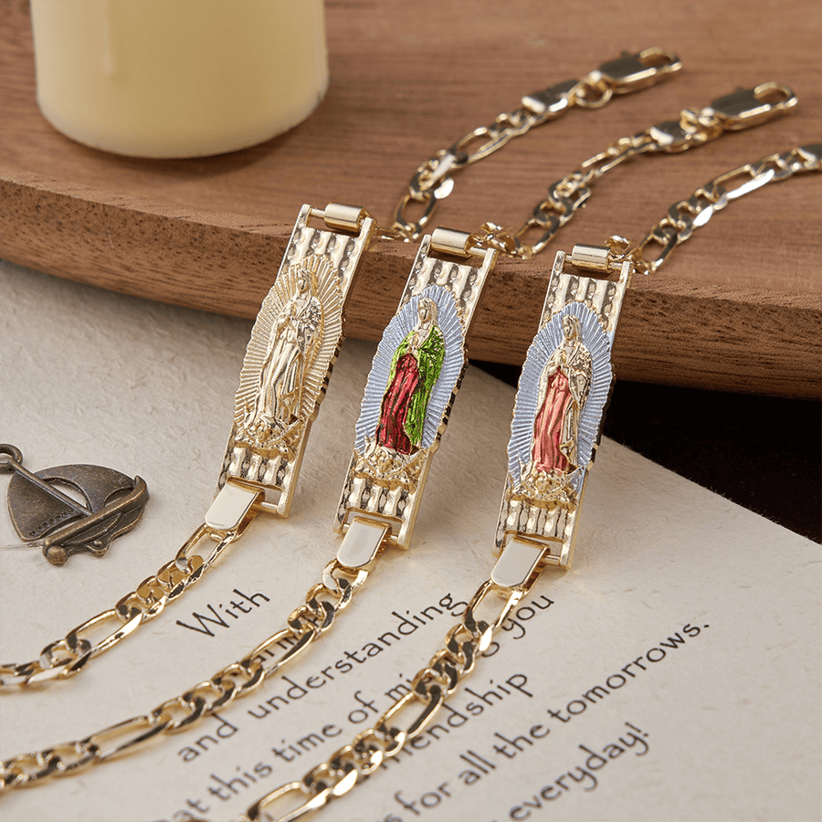 Our Lady Devotional Figaro Chain Bracelet, Symbol of Divine Grace