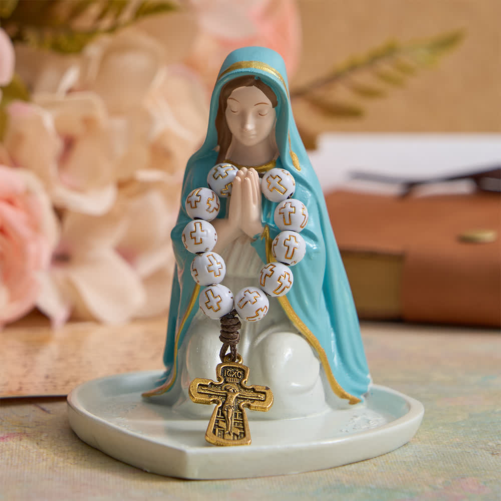 White Beads with Golden Cross Finger Rosary with Orthodox Crucifix