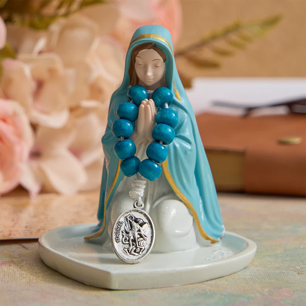 Blue Dyed Maple Wood Finger Rosary with St. Michael Protection
