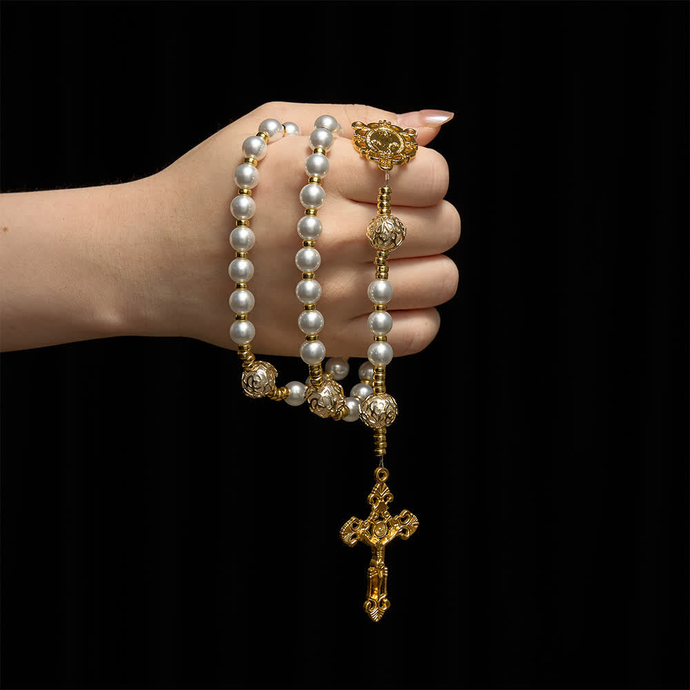 Elegant White Virgin Mary Rosary with Custom Name Letters