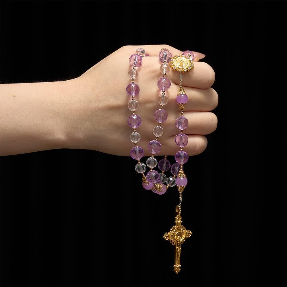 Two-Tone Faceted Beads Purple Rosary with St. Benedict & Crucifix
