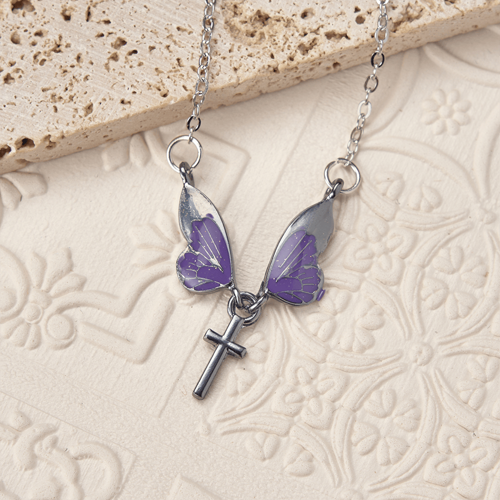 Whimsical Butterfly Wing Cross Pendant Necklace: A Dazzling Symbol of Divine Light and Hope
