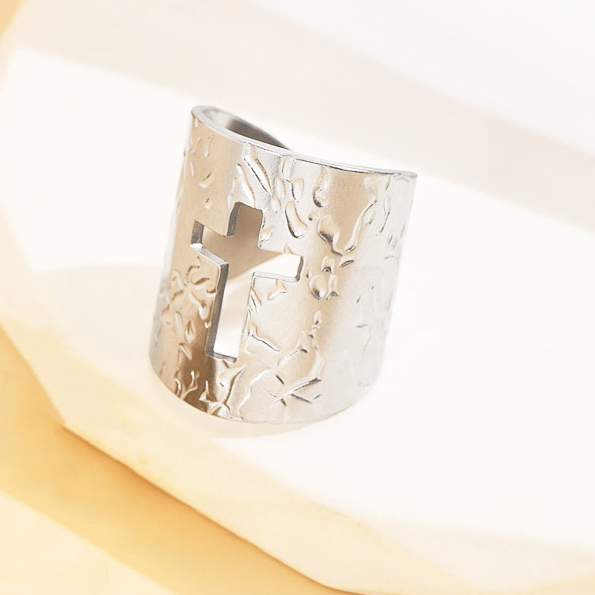 Adjustable Wide Cross Ring with Textured Finish: A Daily Symbol of Faith and Confidence