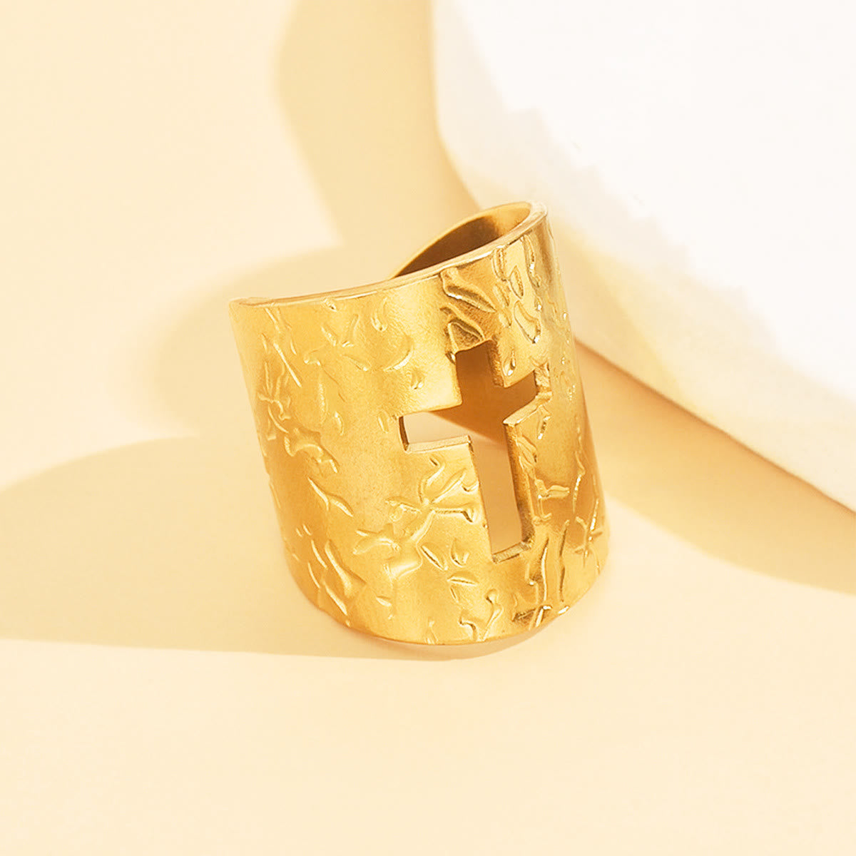 Adjustable Wide Cross Ring with Textured Finish: A Daily Symbol of Faith and Confidence