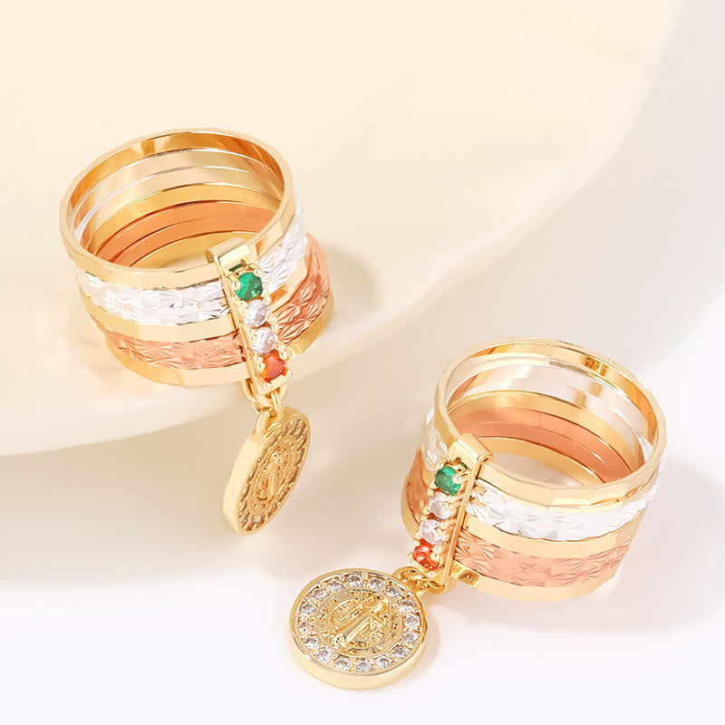 Multi-Tiered Marian Devotion Ring with Dangling Medal: A Daily Symbol of Hope and Encouragement