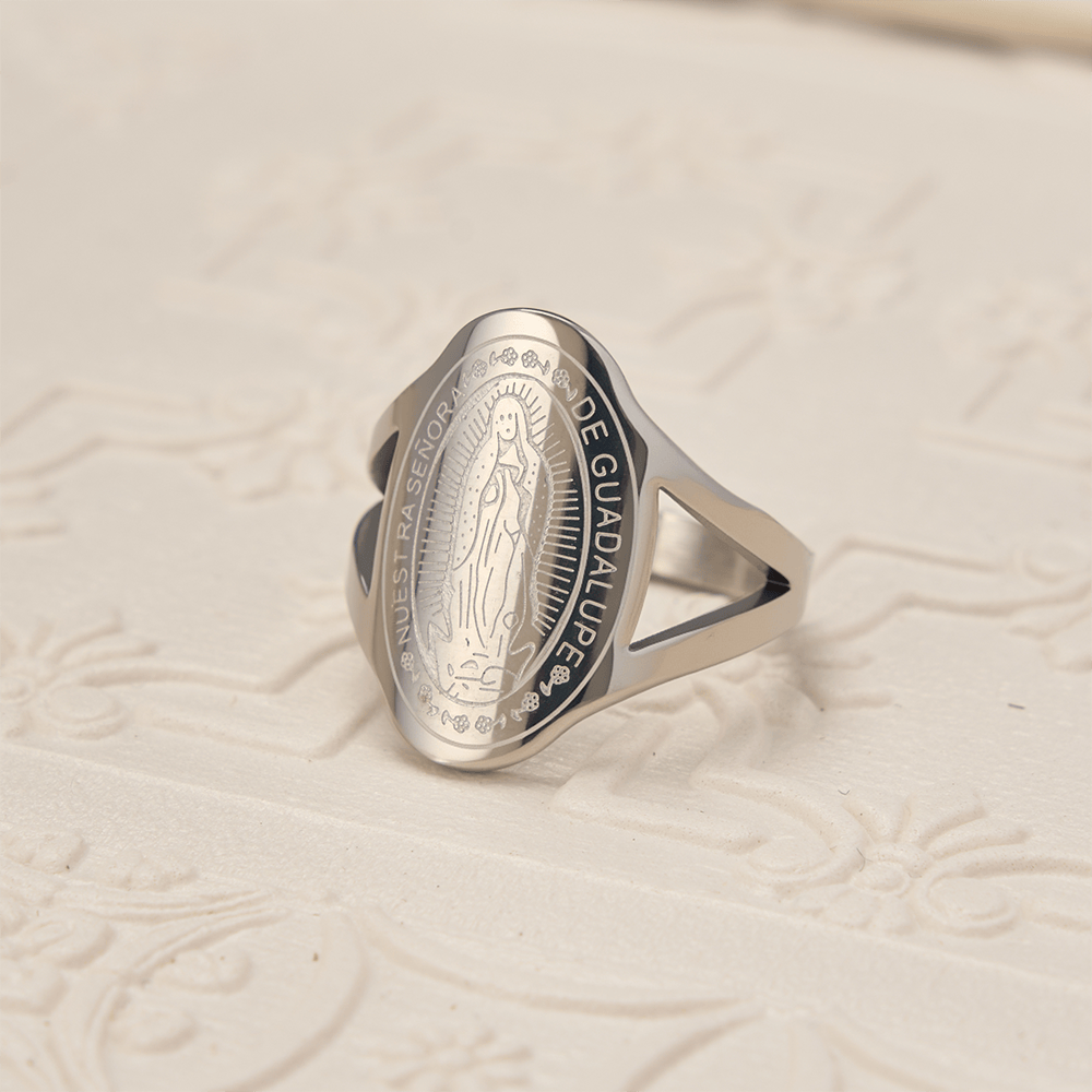 Our Lady of Guadalupe Engraved Devotional Ring: Emblem of Marian Grace & Divine Protection