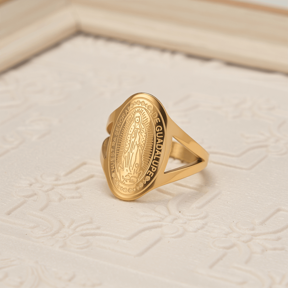 Our Lady of Guadalupe Engraved Devotional Ring: Emblem of Marian Grace & Divine Protection