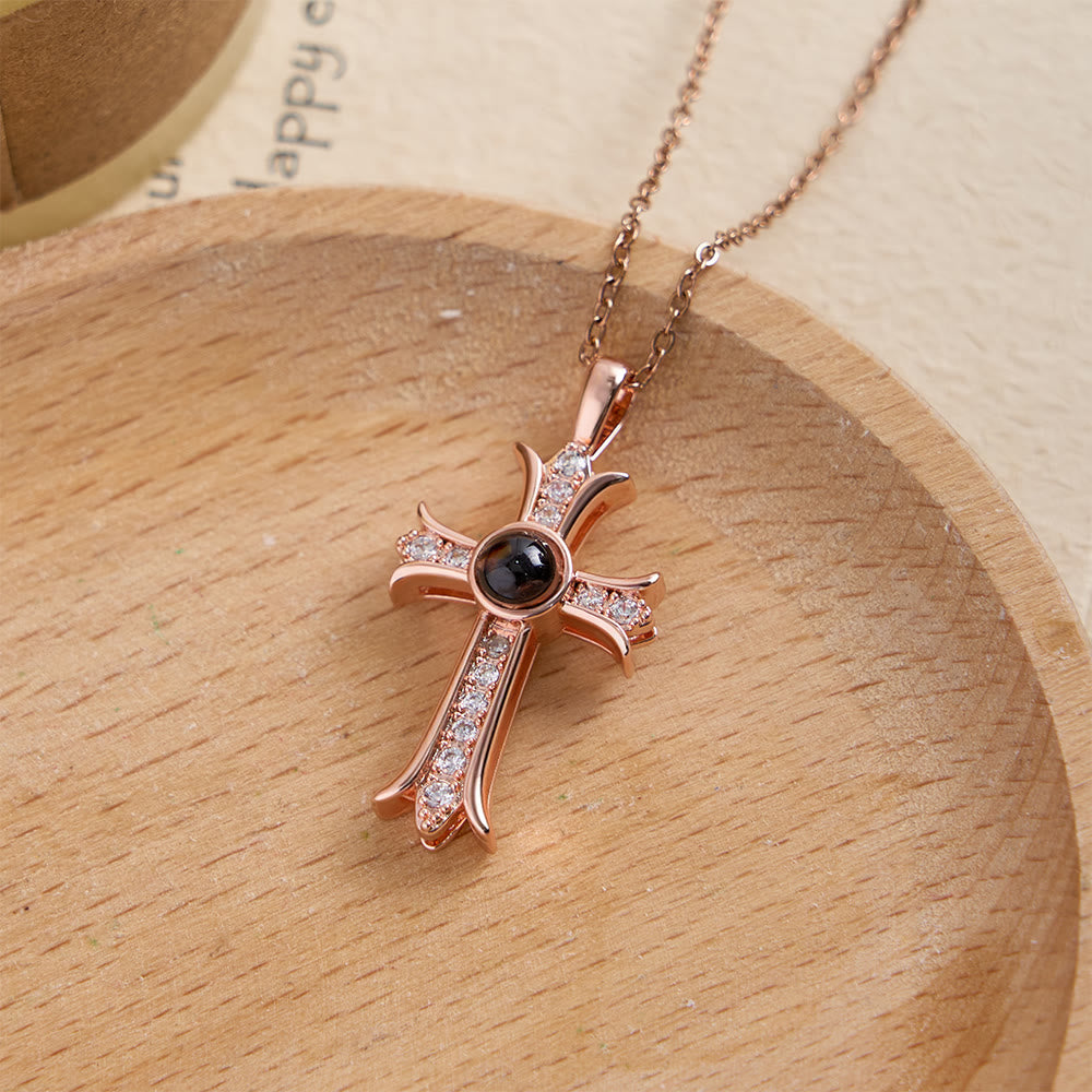 Crystal-Encrusted Cross Necklace with Black Center Stone: A Symbol of Divine Light & Timeless Faith