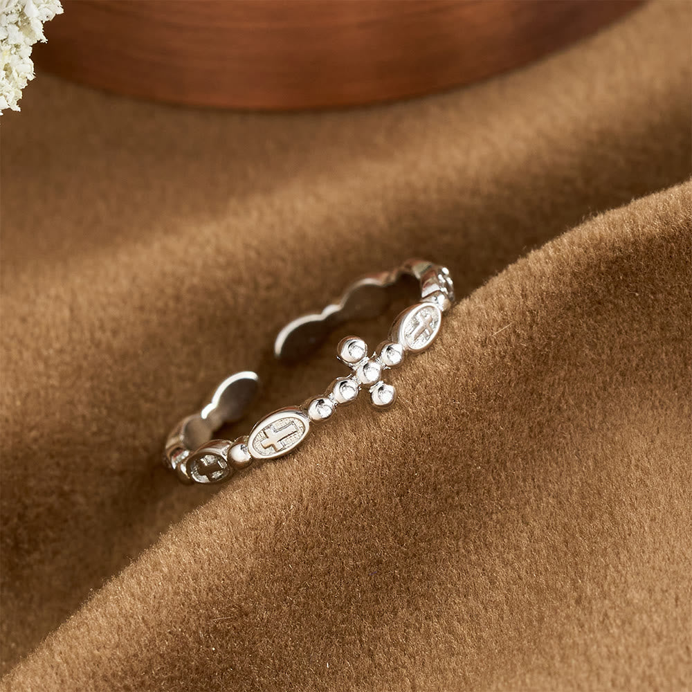 Rosary Cross Adjustable Devotional Ring: Emblem of Prayerful Grace
