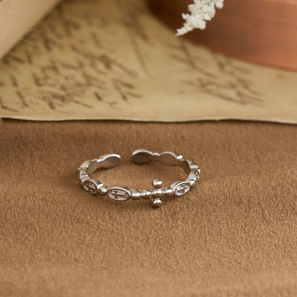 Rosary Cross Adjustable Devotional Ring: Emblem of Prayerful Grace
