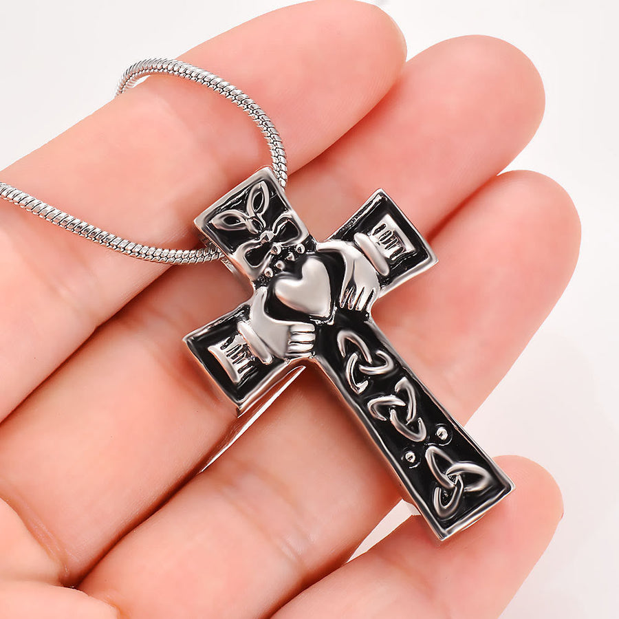 Claddagh Celtic Knot Christian Cross Necklace: Emblem of Divine Love & Faithful Devotion